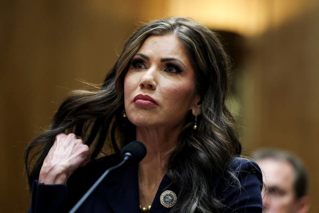 <p>Kristi Noem testifying before the Senate. She was confirmed to serve as Secretary of Homeland Security on Saturday </p>