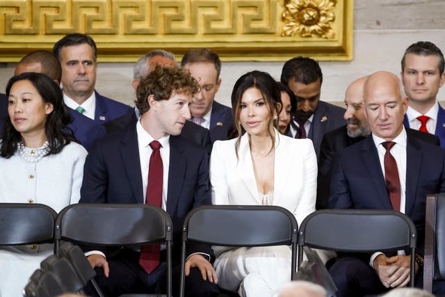 <p>Priscilla Chan, Meta CEO Mark Zuckerberg, Lauren Sanchez, and businessman Jeff Bezos, among other dignitaries, attend Trump’s inauguration </p>