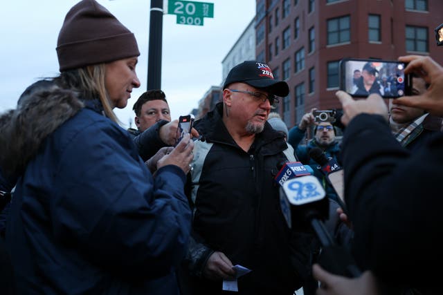 <p>Stewart Rhodes speaks with press after being released last night after spending the past 3 years in Cumberland, Maryland at the Federal Correctional Institution on January 21, 2025 in Washington, DC. </p>