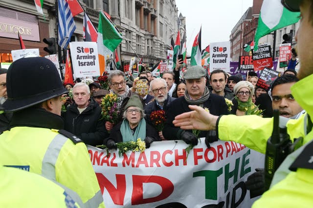 <p>Pro-Palestine protesters, including Jeremy Corbyn and John McDonnell, marched from a static rally to Trafalgar Square (Jeff Moore/PA)</p>