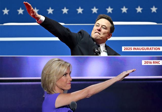 <p>Laura Ingraham and Elon Musk have both faced criticism for making gestures that resemble Nazi salutes </p>