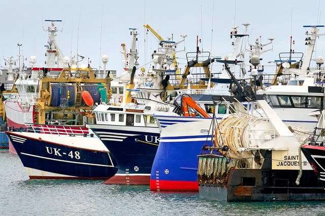 <p>Fishing boats moored in the port of Boulogne, France (Gareth Fuller/PA)</p>