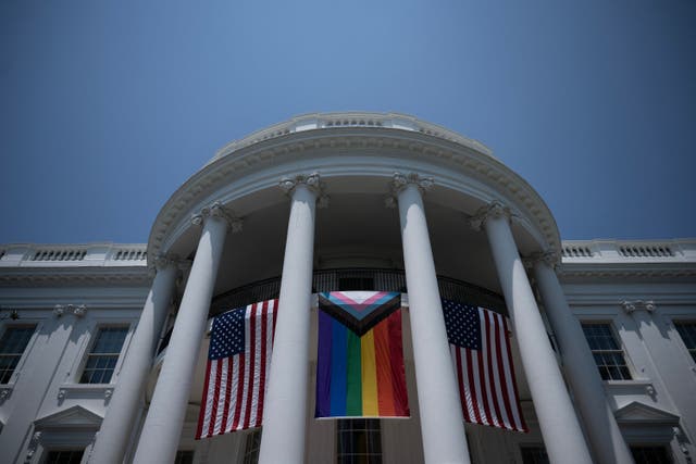<p>The Pride flag flies outside the White House in Washington, D.C. in June 2023. Secretary of State Marco Rubio has directed only the U.S. flag be flown outside of U.S. facilities </p>