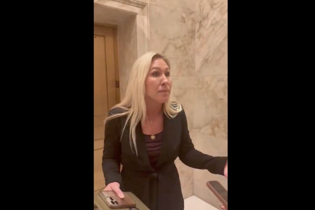 <p>Georgia Rep. Marjorie Taylor Greene lashed out at a reporter who asked about whether she would give tours of the Capitol to pardoned Jan. 6 rioters</p>