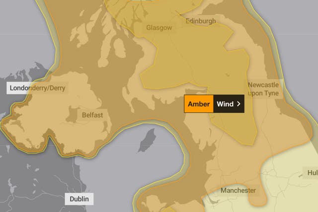 <p>Danger zone: Met Office amber weather warning zone for Friday 24 January</p>
