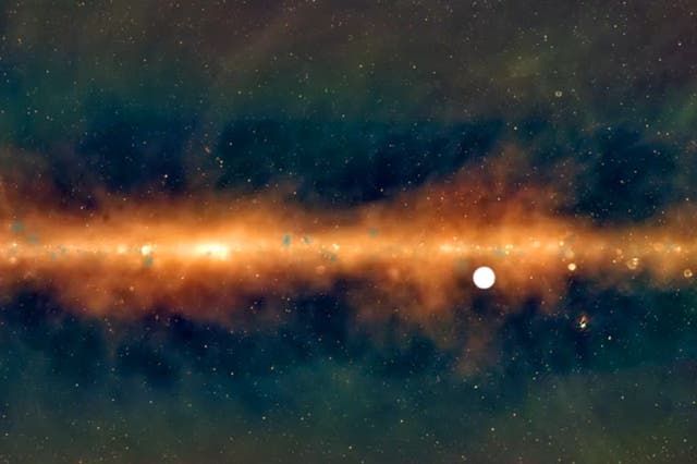 <p>The mysterious 18-minute radio emitter, shown among the stars of the Milky Way as seen by a radio telescope</p>