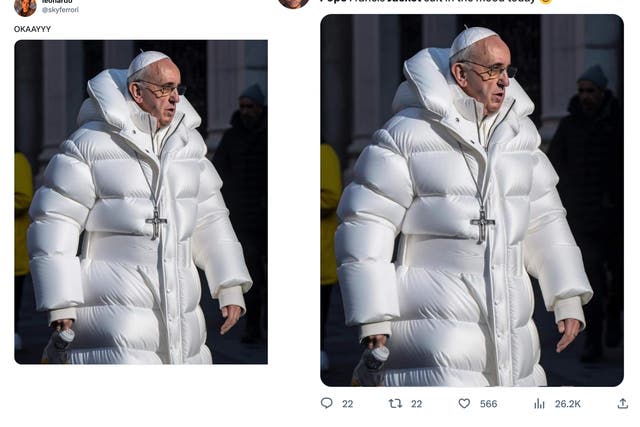 <p>The deepfake AI image of the Pope in a puffer jacket shared on social media</p>