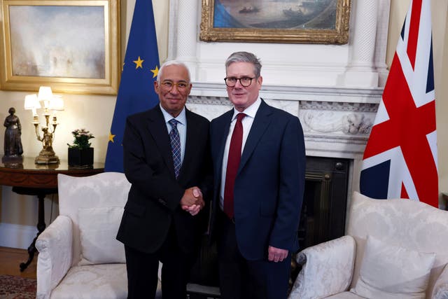 <p>European Council President Antonio Costa (L) and Britain’s Prime Minister Keir Starmer (R) meet at 10 Downing Street </p>