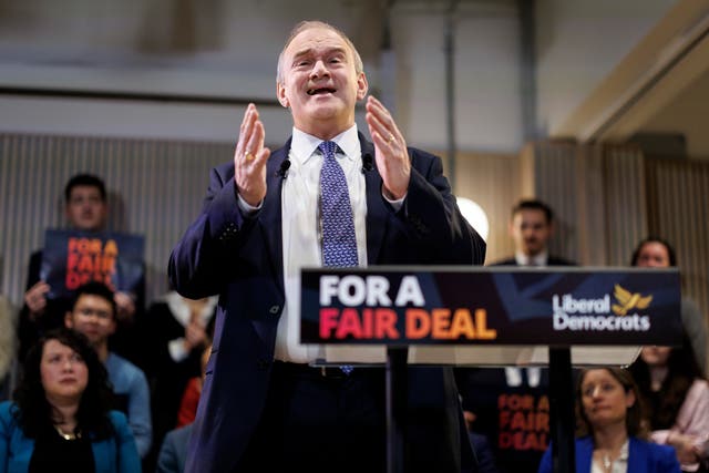 <p>Ed Davey delivering his speech on British leadership in trade and defence on Thursday</p>