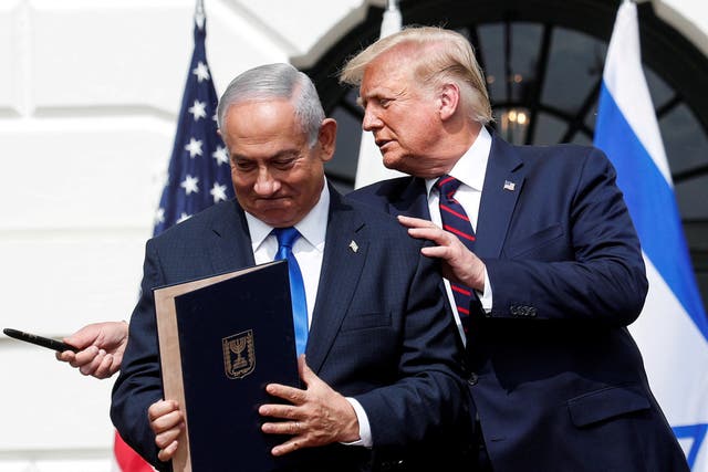 <p>President Donald Trump  (pictured with Israeli Prime Minister Benjamin Netanyahu in 2020) called for Jordan, Egypt and other Arab nations to increase the number of Palestinian refugees they are accepting after the Hamas-Israel war. Trump said he wants enough take so ‘we can just clean out’ Gaza </p>