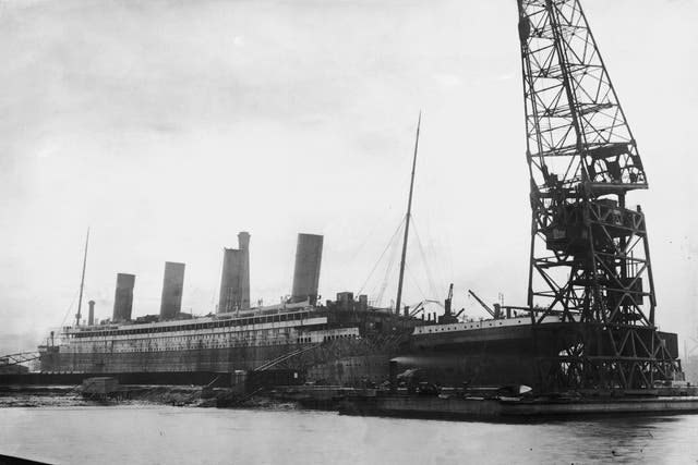 <p>The liner Titanic in dry dock at the Harland and Wolff shipyard, Belfast, February 1912</p>