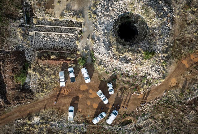 <p>An aerial view of a mine shaft where illegal miners were trapped</p>