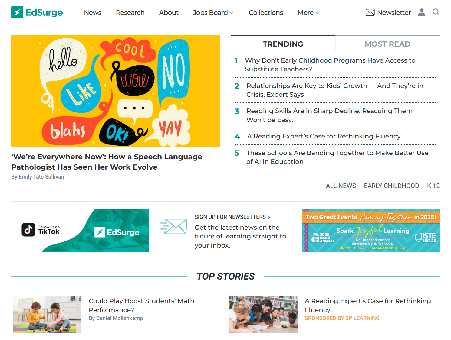 EdSurge website displaying recent articles