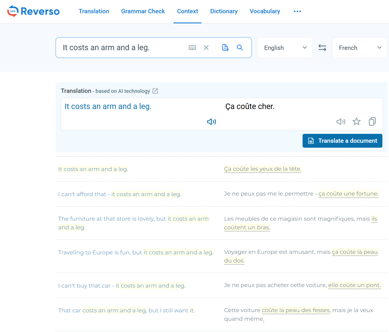 Reverso Context free online French dictionary