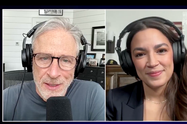 <p>AOC calls Donald Trump’s second administration a ‘billionaire feeding frenzy’ as she and Jon Stewart discuss his inauguration ceremony</p>