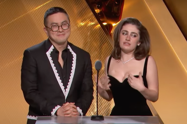 <p>Bowen Yang and Rachel Sennott announcing the 97th Academy Award nominees</p>