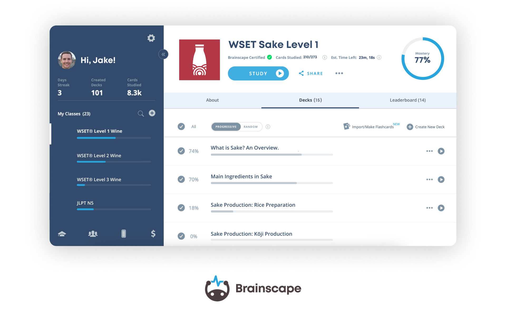 WSET Sake Level 1 Brainscape's Paramedic Flashcards Dashboard (Web)