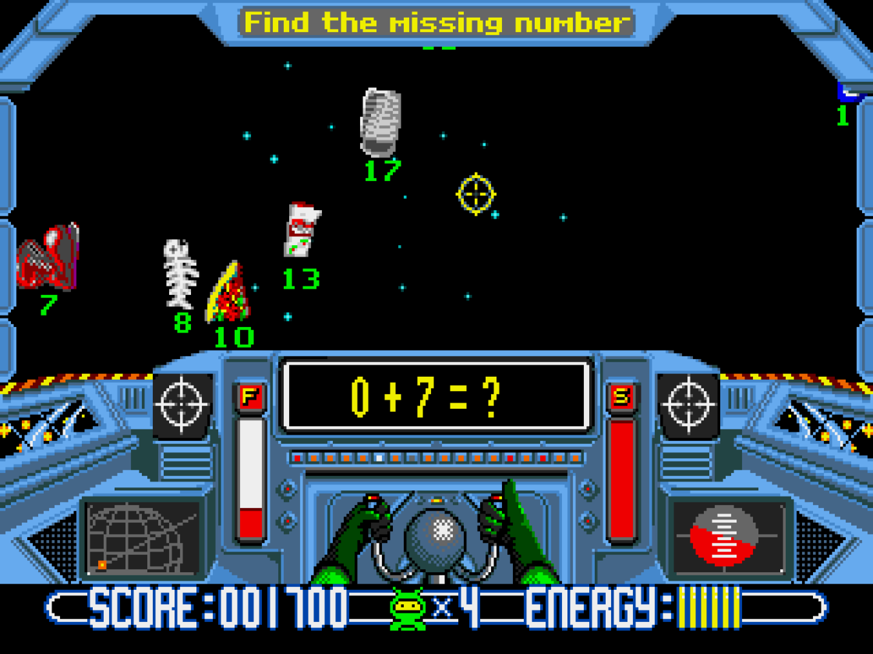 Sample screen from the game Math Blaster